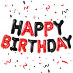 KatchOn, Happy Birthday Banner Balloons - 16 Inch | Red and Black Birthday Decorations, Happy Birthday Sign | Happy Birthday Balloons Letters for Happy Birthday Decorations | Red Birthday Decorations