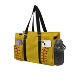 NGIL Utility Water Resistant Tote Bag, Top Zipper Closure, Perfect Gifts for Working Women, Nurses, Gym bag (Softball Yellow), Yellow, Medium