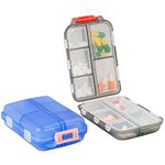 Pocket Pharmacy, Travel Pill Organiser, 2Pcs Pill Box Medication Organizer with 10 Compartments, Small Pill Box Travel Pill Case Pill Sorter Medicine Box Pill Boxes for Travel Work (Gray + Blue)