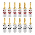 Nakamichi Excel Series 24k Gold Plated Banana Plug 12 AWG - 18 AWG Gauge Size 4mm for Speakers Amplifier Hi-Fi AV Receiver Stereo Home Theatre Radio Audio Wire Cable Screw Connector 12 Pcs (6-Pairs)