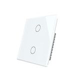 LIVOLO White Wall Touch Light Switch Crystal Tempered Glass Panel Modern Double Lamp Switch with Led Indicator for Indoor Home,Office,No Neutral Wires,2 Gang 2 Way