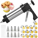 Cookie Press Gun Kit, Stainless Steel Spritz Cookie Press Kit with 13 Discs & 8 Piping Tips