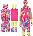 Angelaicos 80s Workout Costume for Adult Men Halloween Cosplay Outfits with Accessories, Multicolored, XXL