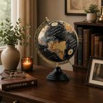 Vintage Black World Globe with Metal Meridian & Base – Antique Style Rotating Desk Globe for Home & Office Décor – Educational Geographic Globes for Students & Kids