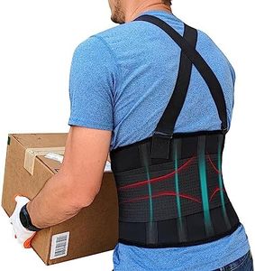 Lower Back Brace with Suspenders | Back Support Belt for Men & Women | Adjustable Work Back Brace for Moving Construction Warehouse Heavy Lifting & other Industrial Activities Safety & Protection M