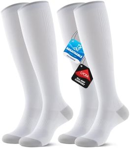 Benirap Breathable Compression Socks for Women Men, 20-30mmHg Knee High Circulation for Travel, Flying, Athletic, 2 pairs(White,L-XL)