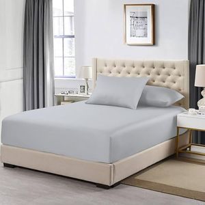 MistyMorning Extra Deep Fitted Sheet 16''/40cm, Egyptian Cotton bed sheets with 200 Thread Count, Soft & Premium quality Bedding & Linen (Silver Grey, King)