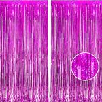 BRAVESHINE 2 Pcs 3.2 x 8.2 ft Tinsel Foil Fringe Curtains Metallic Photo Booth Backdrops Party Supplies for Birthday Hawaiian Aloha Cowgirl Bridal Bachelorette Wedding Holiday Decorations - Hot Pink