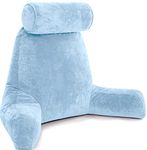 Husband Pillow XXL Reading Pillow for Bed Backrest with Arms - Sky Blue Adult - Unmatched Support Pillow for Sitting Up in Bed - Shredded Memory Foam Comfy Microplush Cover & Detachable Neck Roll