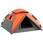 Outsunny Camping Tent, 3-4 Person Pop up Tent, 3000mm Waterproof, Quick Setup with Carry Bag and Top Hook, for Fishing Hiking Festival, Grey and Orange