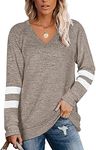 Famulily Sweatshirts for Women UK Casual Baseball Tee Shirt Elegant Long Sleeve Jumper Tops Khaki XXL