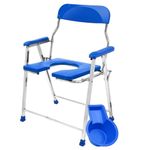 NEOSAFE Heavy Duty Folding Stainless Steel Shower Bathing Room Mobile Commode Chair Indian Toilet Seat For Elderly Disabled Men and Pregant Women Support (Blue)