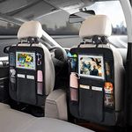 WOZSTAR Backseat Car Organizer, Storage Pockets Seat Back Protectors Kick Mats with 10" Tablet Holder Car Organizers for Kids and Toddlers Toy Bottle Vehicle Travel Accessories (Black 2 Pack/C))