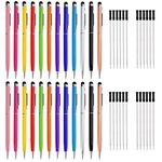 Chostky 24 Pcs Stylus Pens for Touch Screens, Pen Stylus with Black Ballpoint Pens 2-in-1, with 24Pcs Replacement Refills Metal Capacitive Pen Black Ink for Touch Screens Daily Writing