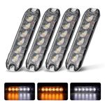 Agrieyes 4pcs Double Color Class X Warning Light,9 Modes Slim Grill Strobe Light for Vehicles, Caution Hazard Lights for Truck Tractor Golf Carts Snow Plow Postal Cars(Amber and White)