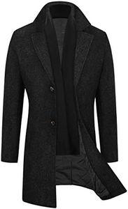 WULFUL Men Wool Trench Coat Slim Fit Winter Coat, Black, XX-Large