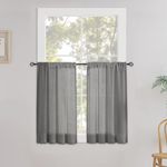 CUCRAF Kitchen Curtains 2 Panels W 48 X L 36 Light Grey Short Linen Curtains Lightweight Cafe Curtains Rod Pocket Small Window Curtains for Bedroom Living Room