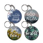 Printality Set of 4 Bible Verse Wooden Keychains – 1.97-inch MDF Keychains with Stainless Steel Chain, Inspirational Christian Faith Quotes – Perfect Religious Gift for Men, Women, & Kids S4