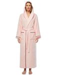 Arus Women's Hooded Classic Full Length Bathrobe Turkish Cotton Ankle Long Robe, Pink With Purple, L/XL