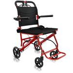 KosmoCare EcoGlide Premium Imported Lightweight Transporter Wheelchair | Travel Wheelchair with Handbrakes | Portable Folding Wheelchair | Red