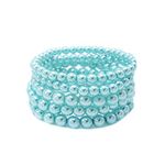 5 Pcs Faux Pearl Bracelet Set for Women Beaded Stretch Strand Bracelets for Bridesmaid,Bridal,Party Jewelry (Light Blue)