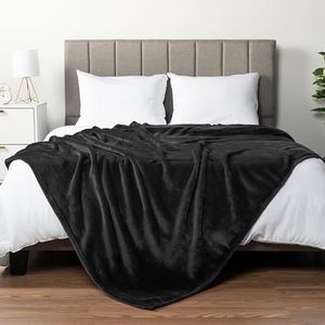 PAVILIA Black Fleece Bed Blanket King Size, Super Soft Fuzzy Flannel Throw for Couch Sofa, Luxury Plush Microfiber Large Throw Blanket King Bed, Home Cozy Velvet Gift Blanket, 90x108