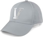 Daxton Performance Cool Tech Baseball Hat - Light Gray Cap, Silver Logo Letter V