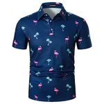 LUJENGEFA Men's Casual Short Sleeve Polo Shirt Summer Holiday Beach Tropical Tops Golf Shirts for Men C-Blue Flamingos Medium