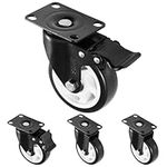 H&S 4 Castor Wheels Heavy Duty 600KG 100mm PU Swivel Trolley Furniture Caster with Brakes Black