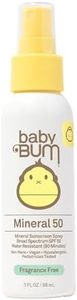 Sun Bum Baby Bum SPF 50 Sunscreen Spray | Mineral UVA/UVB Face and Body Protection for Sensitive Skin | Fragrance Free | Travel Size | 3 FL OZ