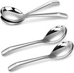 KEAWELL Premium 7.3 Inches Soup Spoons with Hook Handle, Set of 4, 18/10 Stainless Steel, Deep Bowl, Perfect for Ramen, Pho, Miso, Dumplings, Noodles, Wonton, Dishwasher Safe (Curved-Handle)