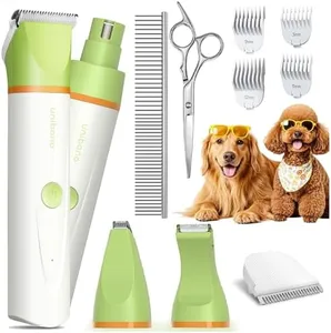 unibono Dog Grooming Clippers Kit, All-in-One Low Noise Paw Trimmer Electric Puppy Clippers Rechargeable Cordless IPx7 Waterproof Cat Claw Trimmer Nail Grinder for Small to Medium Pets