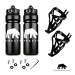 Bearactive 2 Pack Bike Bottle Holder with Bike Bottle 750ml - BPA Free Leak Proof Bicycle Squeeze Bottle with Valve Lid – Lightweight Plastic Bottle Cages with Screws for Road & Mountain Bikes