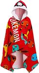 Pokémon Pokemon Hooded Towel 100% Cotton Kids Swim Towel Poncho Pokeball Pikachu Beachtowel Bath Toweling Sheet Swimming Wrap Changing Cover Up, Red