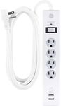 GE Surge Protector, 4 Outlets 2 USB Ports, Extra Long 8ft. Power Cord, White, 25798