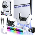 RGB Wall Mount for PS5 PRO/Slim/PS5 Game Console with Charging Station-Stable Metal Stand with Controller Charger(15 RGB Lights) and Headset Holder & 3 USB Hubs for Playstation 5 PRO/Slim Disc&Digital