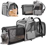 Cat Backpack Carrier, WHDPETS 2 Sides Expandable Pet Carrier Backpack for Cats Dogs Fit Up to 33 Lbs, Breathable Mesh Collapsible Cat Carrier Backpacks with Inner Safety Leash, Grey