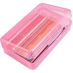 DANRONG Colored Plastic Pencil Box, Large Capacity Pencil Case, Pencil Boxs for Kids Adults, Hard Crayon Box Storage with Snap-Tight Lid for School Office Supplies (Pink)