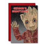 Groot Christmas card Guardians of the Galaxy 7" x 5" with crimson envelope, bagged. Front reads 'Season's Grootings!' Inside: "Merry Christmas and a Happy New Year" for son daughter mum dad