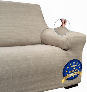 BLUZIMAN® - Funda Sofa Gruesa Premium, Funda de Sofa Elastica Ajustable Hecho en España, Algodon Mixto, Fundas para Sofa con Reposabrazos, Protector Cubre Sofa (170-220 cm. 3 PLAZAS, Lino)