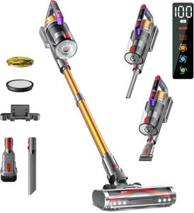 Kissof Aspirateur Balai sans Fil, 550W/45Kpa/65Min Aspirateur sans Fil LED Écran avec Parfumés/Autonome/Poignée Bimode, Aspirateur Balai Brosse Anti-emmêlement en V Convient aux sols et aux Moquettes