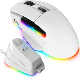 KLIM Blaze X Mouse wireless ricaricabile - NUOVO 2024 + Mouse da gaming + RGB e Docking Station + Max 12000 DPI + Batteria Duratura + Usa con cavo durante la ricarica PC, PS5, PS4, Mac + Bianca