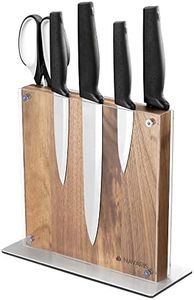 Navaris Magnetic Knife Block - Kitchen Storage with Strong Magnets for Knives & Utensils - Simple Modern Holder with Acrylic Guard - Acacia Wood - 8.8" x 8.7"