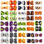 BIPY 50Pcs/Pack Halloween Pet Hair Bows with Rubber Bands for Small Dogs Cats Puppies Hairbands Topknot Assorted Grooming Accessories for Long Hair Cat Bows Random Color