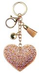 AuPra Diamante Heart KeyRing Gift Women Bling Rhinestone Love KeyChain Home Car Bag Clip Key Holder Lady Girl Crystal Tassel Present (Brown)