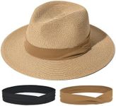 FURTALK Panama Hat Sun Hats for Women Men Wide Brim Fedora Straw Beach Hat UV UPF 50