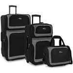 U.S. Traveler New Yorker Lightweight Softside Expandable Travel Rolling Luggage Set, Black Dobby, 3-Piece Set (15/21/29), New Yorker Lightweight Softside Expandable Travel Rolling Luggage Set