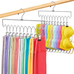 Legging Organizer for Closet Organizers and Storage, 2 Pack Metal Yoga Pants Hangers with 10 Rubber Clips Holds 20 Leggings, Skirt, Bra, Cap, Space Saving Hanger College Dorm Essentials for Girl Guy