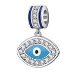 Blue Evil Eye Pendant Charms Original 925 Sterling Silver Dangle Charm with Clear CZ for Pandora European Bracelet,Valentine's Day Gifts, Sterling Silver Cubic Zirconia