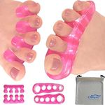 Chiroplax Toe Separators Stretchers Silicone Gel Spreader Spacer for Bunion Bunionette Relief Hammer Overlapping Toe Straightener Corrector (2 Pairs w/Pouch - Hot Pink)